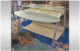 Contemporary Birch Computer Desk. With frosted glass top shelf and aluminium frame. Width 55 inches,