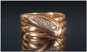 18ct Gold Diamond Snake Ring, set with 4 cushion cut diamonds. Marked 18ct. Excellent condition.