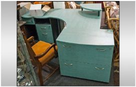 Contemporary Corner Desk Unit of Unusual Form, in a marine blue colour with lockable drawer units