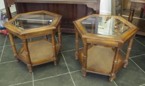 Pair Of Modern Contemporary Occasional Tables, of hexagonal form with moulded edge, with bevel glass