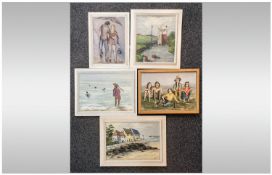 Collection of Five Framed Pastel Paintings by J  House including 'Beside The Seaside', Burgh Island,