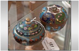 Early 20th Century Eastern Cloissonne Enamel Trinket Lidded Jars. 2 in total. The condition of