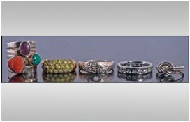 Collection Of Ladies Silver Fashion Rings, Various Sizes And Designs.