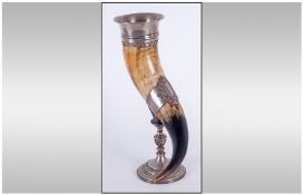 W.M.F - Impressive Victorian Horn Mounted Centre Piece with a silvered metal centeral collar,