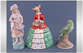 Collection Of 3 Ceramic Figures Including Bird, Lady & Regency Dressing & Figural pot of lady