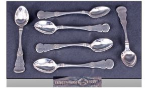 An Attractively Crafted Set Of Six Continental Silver Coffee Spoons. Each with an hourglass shaped