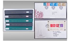 Collection Of Five First Day Cover Albums, Containing Royal Mail Mint Stamps, All Various Subjects.