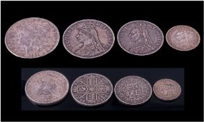 Small Collection Of Silver Coins. Comprising 1885 Silver Dollar, 1890 Double Florin, 1887 Halfcrown,