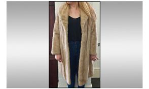 Light Honey Blonde Full Length Mink Coat, self lined shawl collar, V shaped half belt to back,