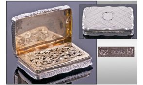 A Silver Rectangle Shaped And Fine Silver Vinaigrette, by William and Edward Turnpenny. Hallmark