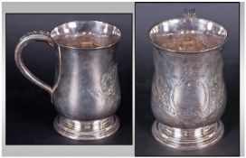 Sheffield Plated Tankard. With Acanthus moulded handle, engraved floral cartouche to front. Marked