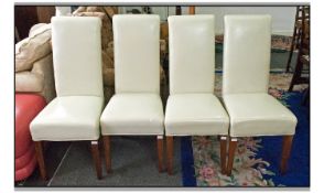 Modern Contemporary Set Of Four Cream Leather Dining Room Chairs.