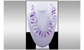 Amethyst and Rock Crystal Large Stone Necklace, alternating, polished, irregular, large pieces of