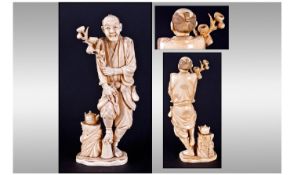 Japanese - Tokyo School, Very Fine Late 19th Century Signed Ivory Figure ' The Gardner ' c.1880's.