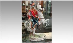 Italian Decorative Modern Figure of a Soldier on Horseback, 39 inches in height.