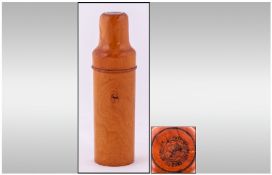 Travelling Glass Medicine Bottle in a polished wood case shaped to the bottle. c1860/1880