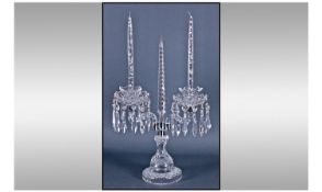 Waterford Fine Cut Crystal Two Branch Candelabra, complete with 24 cut crystal prism drops and 3