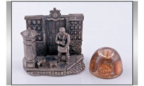 Pewter 'The Tudor Mint: Postman', showing a Victorian post office with the Royal Cypher over the