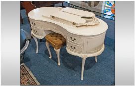 Ladies Cream Painted Kidney Shaped Dressing Table in a French Style with Applied Moulded