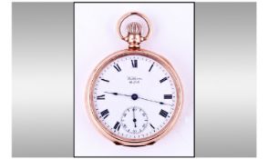 Waltham 9ct Gold Cased Open Faced Pocket Watch. Circa 1900. Fully hallmarked. White dial with