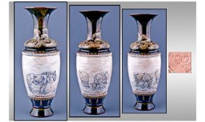 Royal Doulton Hannah Barlow Signed Vase. Incised with images of horses and cattle as pasture. Date