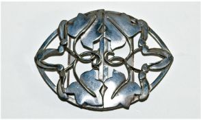 Art Nouveau Fine Silver Buckle. Circa 1900-1910. Height 2.75 inches, diameter 4 inches. 48.8