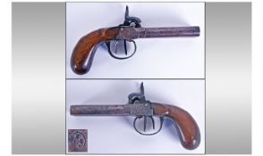 19th Century Belgian Side By Side Double Barrel Percussion Cap Greatcoat Pistol, with 8cm Turn-Off