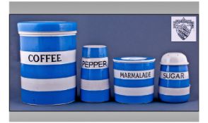 T.G Green Early Cornish Kitchen Ware Items, 4 In Total. 1, Coffee lidded jar, 7.5 inches high. 2,