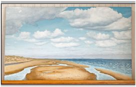 Local Artist Joe McGinn. Large Oil Painting. Entitled 'Sand Sea And Sky 1987'. 27 by 45 inches.
