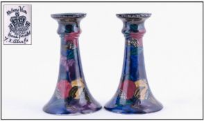 Rubens Ware Hancock And Sons Hand Painted Pair Of Candlesticks. Pomegranates design. Signed F.X