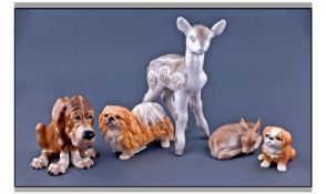 Five Pottery Figures Of Animals. To include Sylvac, German, etc.