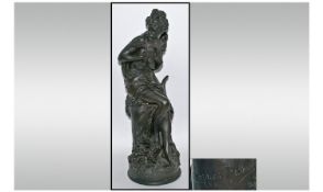 A Large Bronze Patinated Figure After Carrier Belleuse. Fully signed to the base. Semi clad maiden