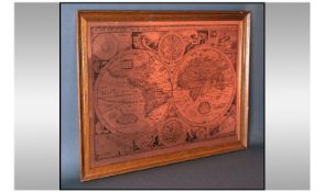 Engraved Map Of The World On Copper. In Oak Frame.