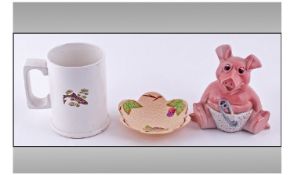 NatWest/Wade 'Woody' Piggy Bank, Arthur Wood white satin glaze mug with swimming trout and Wade