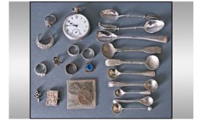 Collection Of Silver And Oddments. Comprising silver cased open faced pocket watch, 3 odd coins,