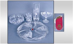 Collection Of Glassware Including Large German Circular Stand, 1 small & 1 large vase, pedestal bowl