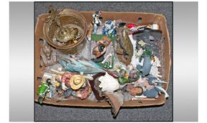 Box Of Assorted Miscellaneous Items, to include brass crucifix, brass bell, ceramic figures, group