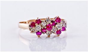 Ladies 9ct Gold Set Rubies And CZ Cluster Ring. Fully hallmarked.