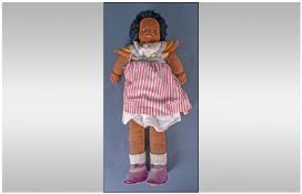 Mid 20thC Coloured Girl Rag/Cloth Doll, Original Clothing, No Markings or Tags.