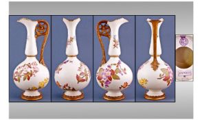 Royal Worcester Hand Painted Ewer, floral decoration on white ground. Circa 1867-1891. Stands 12.