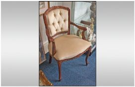 Reproduction French Style Upholstered Back And Seat Ladies Salon Arm Chair, on carved cabriole