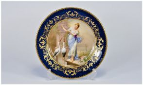Very Fine Quality Small Hand Painted Vienna Plate. c.1890's. Blue beehive to base. 6.5 inches