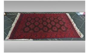 Afgan Carpet, Geometric Design, Predominantly Red In Colour, tassel fringing, 48x72"