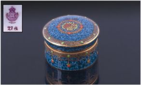 Royal Worcester Circular Lidded Pill Box. Finely decorated. Date 1921. Height 1 inch, diameter 1.