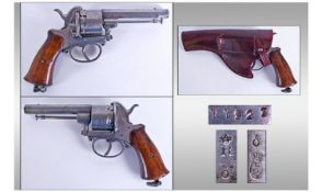 A 19th Century Belgian Pin Fire Six Shot Revolver, the 10cm Octagonal Steel Barrel Stamped with