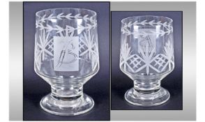 Large Etched Glass Goblet Vase, The slightly tapering body above a solid flared base, wheel etched
