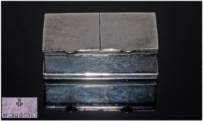 Silver Twin Compartment Rectangular Pill Box. Fully Hallmarked. 28 grams.