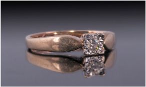 9ct Gold Diamond Solitaire, Illusion Set Round Cut Diamond. Fully Hallmarked. Ring Size K.