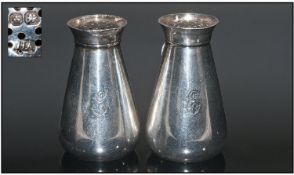 Late Victorian Pair Of Silver Novelty Pepperettes In The Form Of Milk Pails, screw tops. Fully