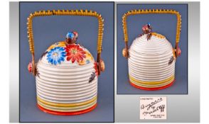 Clarice Cliff Hand Painted Lidded Biscuit Barrel. Sungay Pattern. Circa 1930's. Good condition all